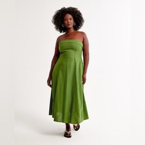Abercrombie & Fitch | Green Strapless Linen-Blend Midi Dress | Size Medium | NWT